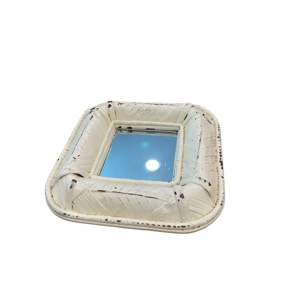 Set of 3 Rattan Mirrors Cream Hand Painted Rustic Distressed Boho Eclectic Wall